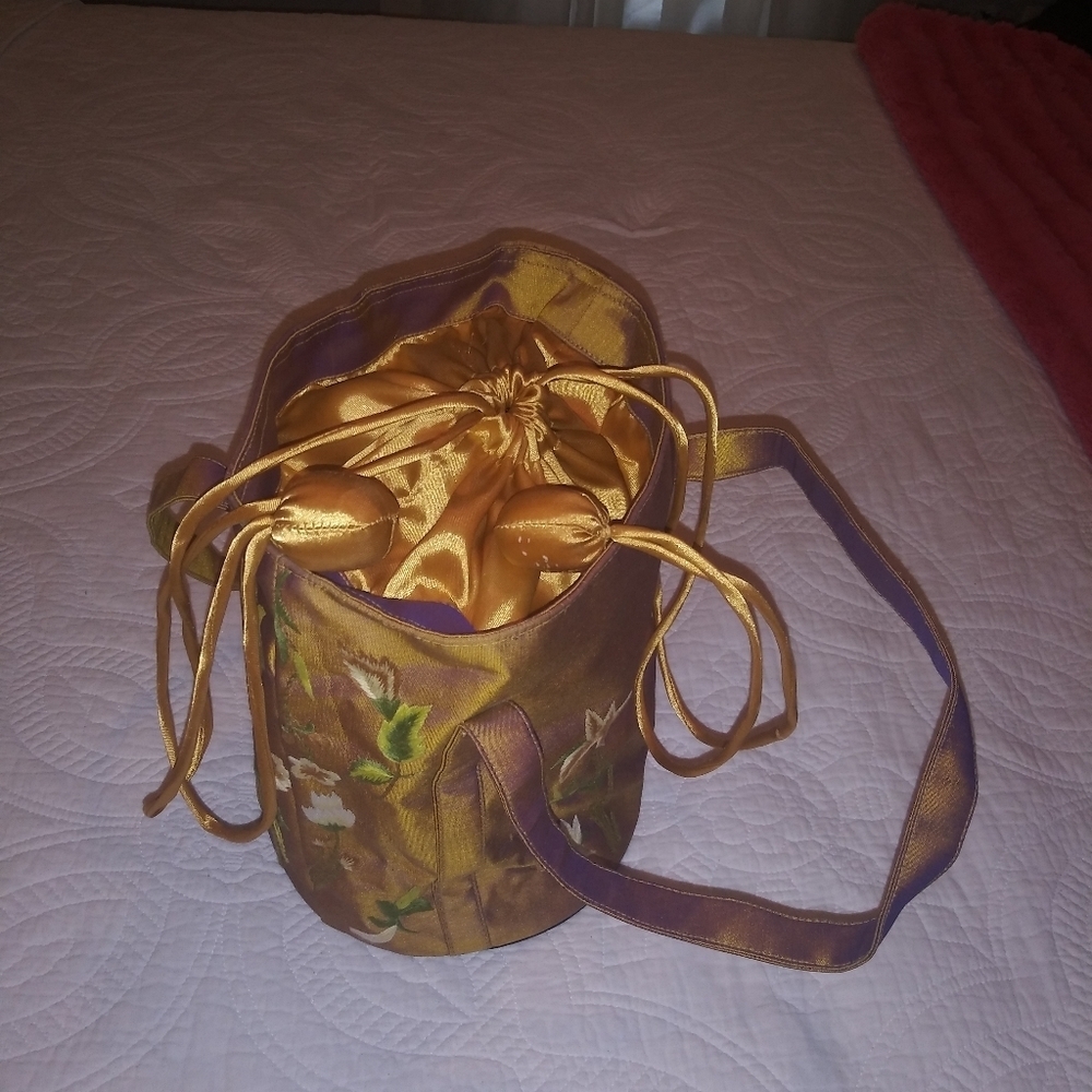 Handcrafted Satin Embroidered Cylinder Handbag